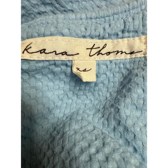 Kara Thoms Blue Textured Square Neck Short Puff Sleeve Midi A-Line Dress Size XS - Picture 3 of 4